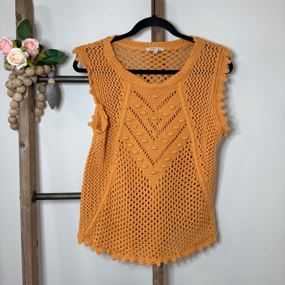 Another Love Orange Crochet Knit Sleeveless Eclectic‎ Sweater Size Medium